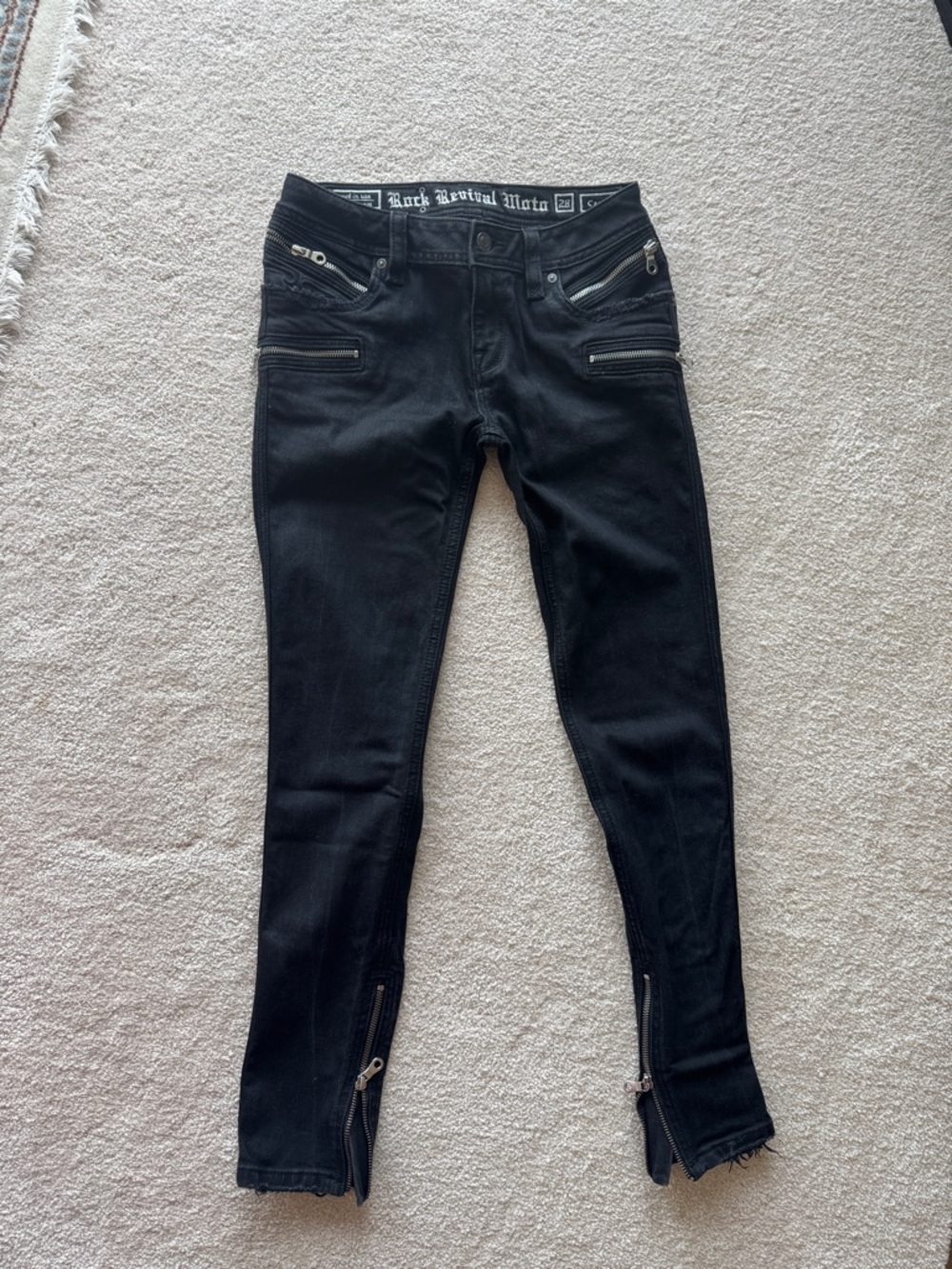 Rock Revival Black Skinny Jeans with Hip & Ankle Zippers